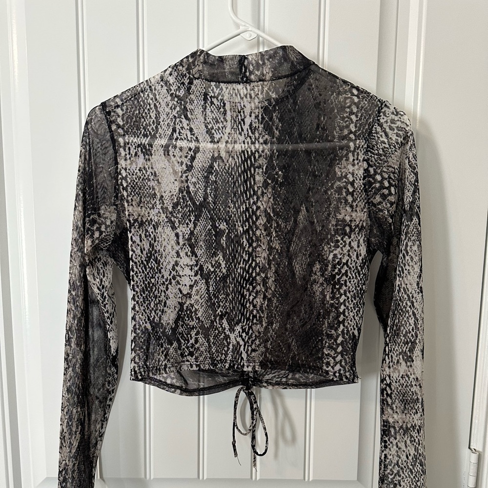 SNAKESKIN sheer print long sleeve blouse